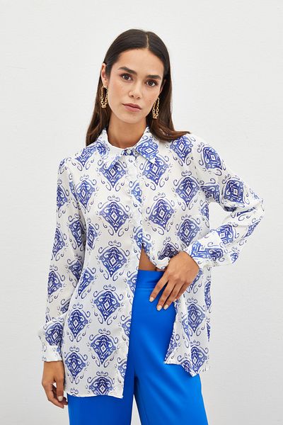 Sateen Cămașă uni cu model SAX BLUE