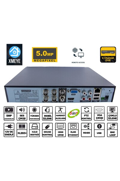 Kadraj 4 Kanal 5MP Kamera Kayıt Cihazı AHD DVR 1080P H265+ Plus 5in1 Hibrit X...
