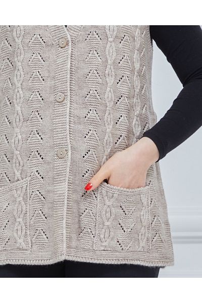 Stilmony Women's Stone Color Chain Knitted Pocket V-Neck Wool Mother Knitwear Vest