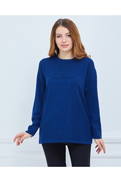 Stilmony Women's Indigo Middle Age Daily Knitwear Mother Blouse Sweater