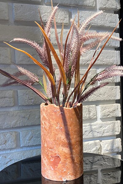 SETABIANCA Evza Traverten Mermer Vazo 11x11x21 cm