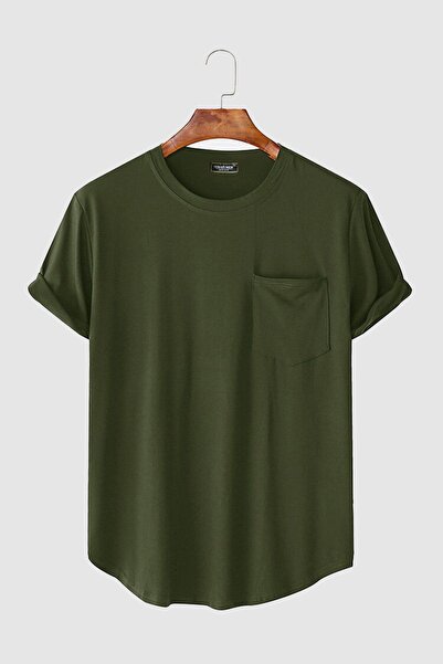 BUCADO Kaki muška T-shirt - slojeviti rukavi, ovalni kroj, Sa džepovima, okru...