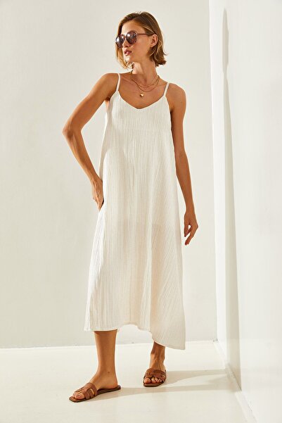 Bianco Lucci Kadın Keten Ip Askılı Asimetrik Kesim Basic 164 Elbise 60251440