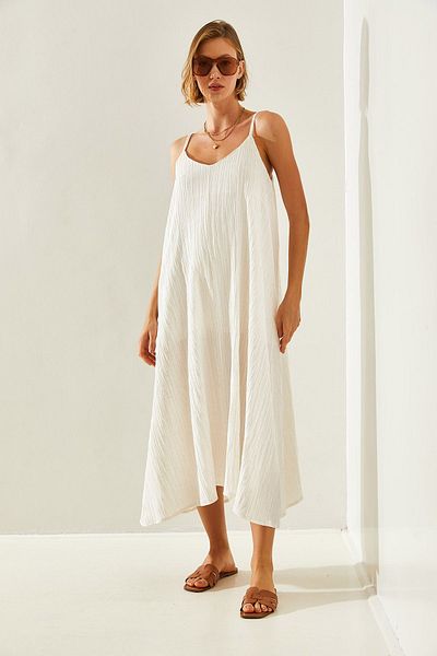Bianco Lucci Asymmetrisches Basic 164-Kleid mit Leinenschnitt – Seilträger, Damen, 60251440
