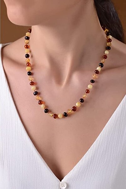 Amberistan Yetişkin Çok Renkli Kehribar Kolye - Sertifikalı, Orijinal 45cm - Yetişkin Baltık Kehribar Kolye