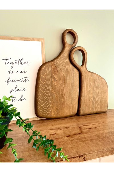 Genel Markalar 2'li Ahşap Sunum ve Kesme Tahtası, Dekoratif Meşe Kahverengi (98 karakter)