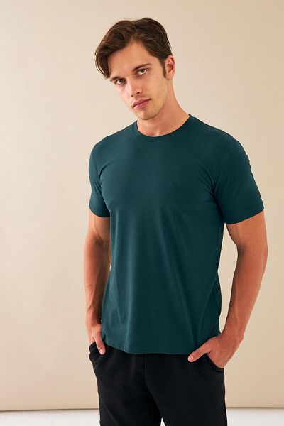 Escetic Πράσινο Slimfit Sports T-shirt - Αναπνεύσιμο, Βαμβακερό ύφασμα Modal, O-Neck T0083