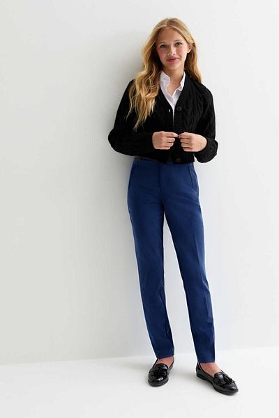BayBayan Girl's Premium Navy Rib Casual Waisted Trousers - for College and School