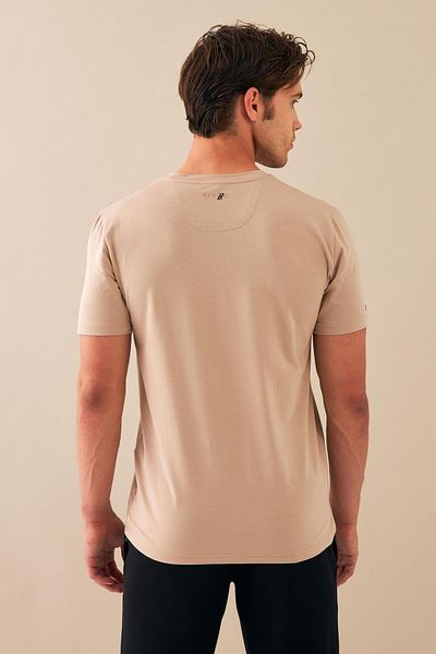Escetic Μπεζ Slimfit Sports T-shirt - Αναπνεύσιμο, Βαμβακερό ύφασμα Modal, O-Neck T0083