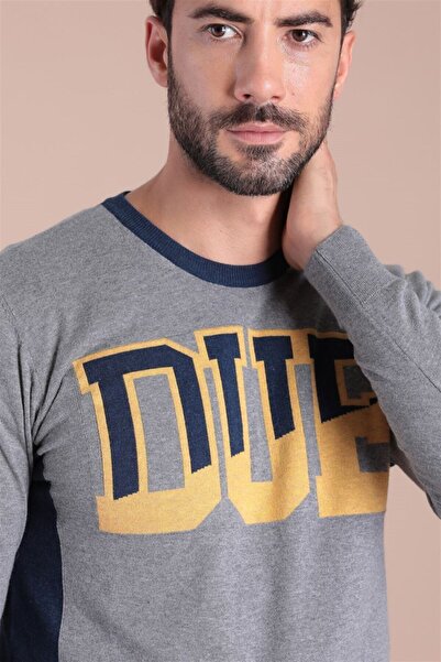 Ferraro Men's Gray Crew Neck Cotton Silk Sweater