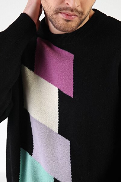 Ferraro Siyah Bisiklet Yaka %100 Kuzu Yünü Erkek Kazak