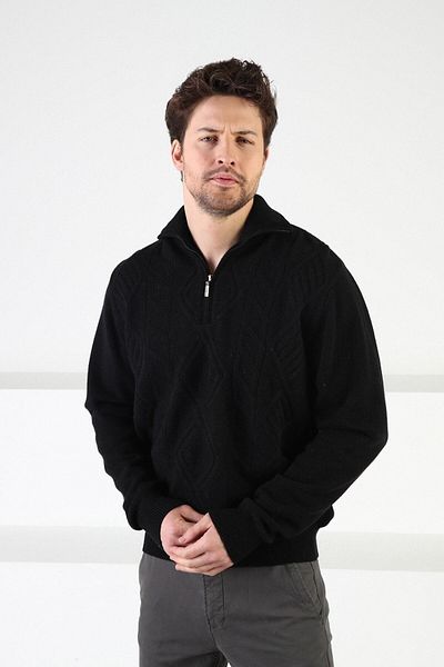 Ferraro Pulover pentru bărbați, negru, cu model, 100% lână de miel