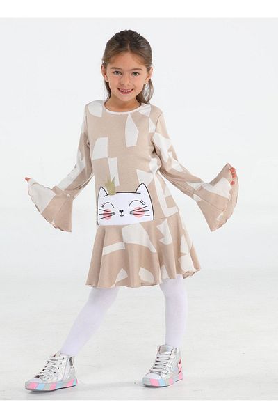 Casabony Children's Fashion Princess Beige Ruffle Girl's Dress Bn-035