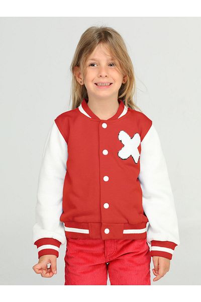 Casabony Red Embroidered College Jacket Size: 5 Years