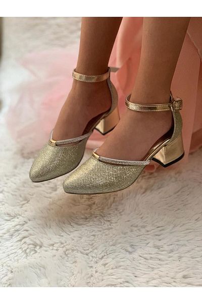 MİA MONDO Belt Detailed Glitter Girls' Evening Dress Heeled Shoes