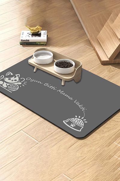 MatGo 50x70cm Non-Slip Liquid-Proof Cat Dog Food Mat - Paw Game Over Food Time Feeding Mat