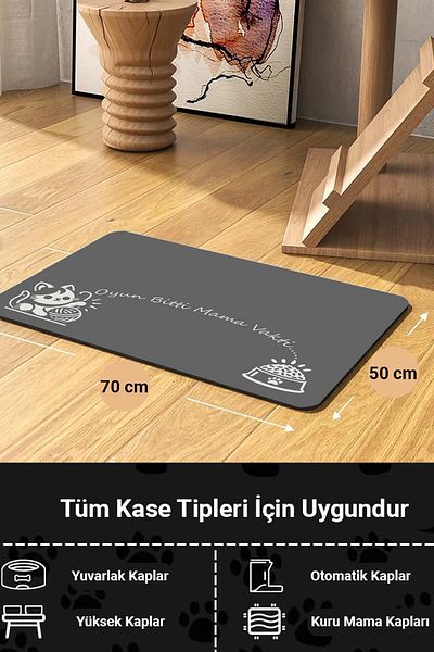 MatGo 50x70cm Non-Slip Liquid-Proof Cat Dog Food Mat - Paw Game Over Food Time Feeding Mat