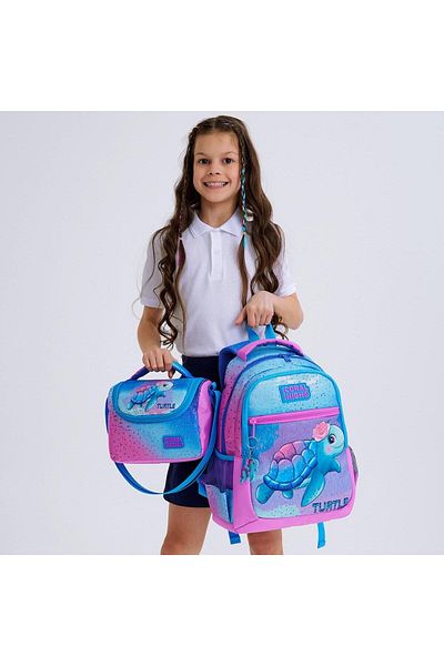 Coral High Light Pink Blue Turtle Pattern - 3-Piece School Bag Set