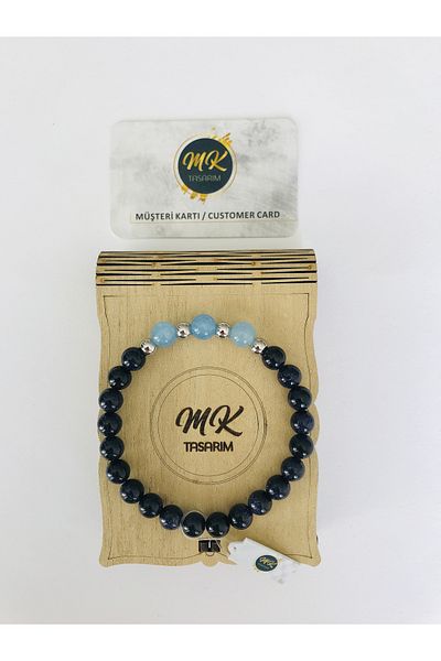 MK tasarım Blue Star Stone - Real Agate Stone, Bracelet Mkt39002