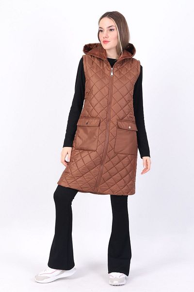 sehatex Women's Zipper Detailed Long Quilted Vest
