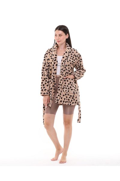 Lunaberry Εξαιρετικά μαλακό γυναικείο φόρεμα Welsoft Fleece βελούδινο λεοπάρ στάμπα με ζώνη