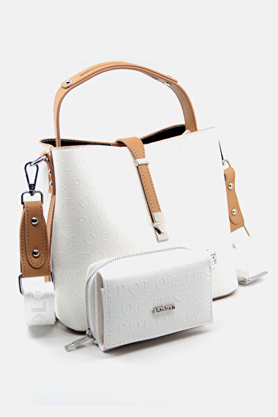 Just Polo حقيبة كتف ومحفظة نسائية بيضاء اللون مطبوعة للموسم الجديد مكونة من 3...