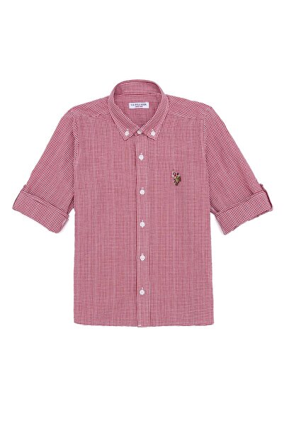 U.S. Polo Assn. Червена момчешка риза с дълъг ръкав