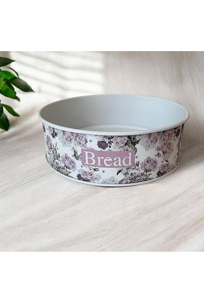 UCR HOME 20 cm Pink Flover Wooden Look Metal Round Bread and Bread Box
