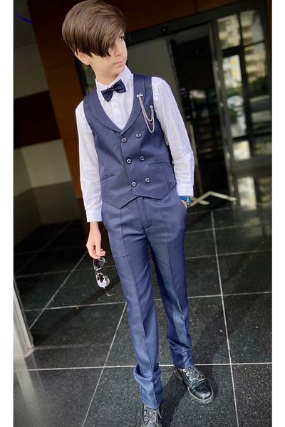 WENA KİDS Boy's Black Tuxedo Set with Vest and Shirt and Bow Tie