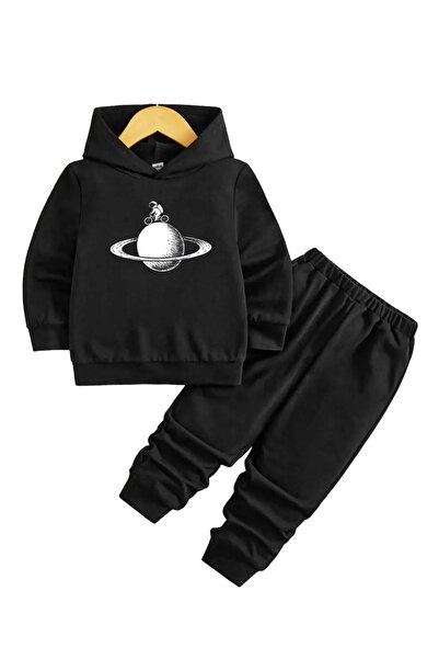 PAWWY Унисекс черен детски анцуг с качулка - щампа