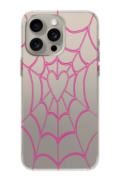 moonset Iphone 15 Pro Max Uyumlu Kalpli Örümcek Ağı Tasarımlı Baskılı Şeffaf ...