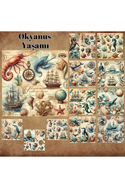 Pink Swan Craft Ocean Life Vintage - Set od 12 komada mat naljepnica za spome...