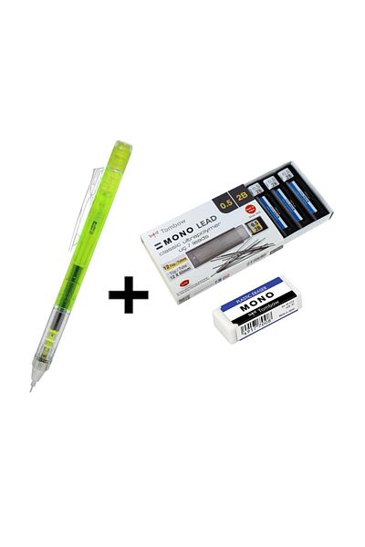 Tombow 0.5 mm Mono Graph Pen - Transparent Lemon + 12 Tubes 2b Tip + Mono Eraser