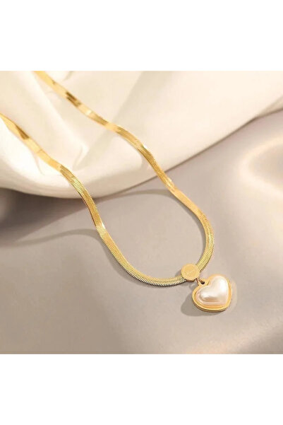 Perry قلادة قلب من اللؤلؤ الذهبي الصلب