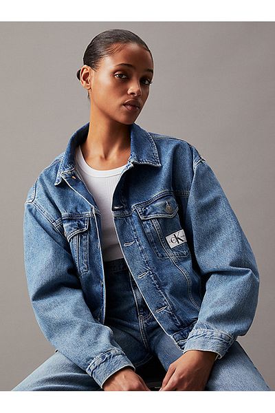 Red calvin klein denim jacket hot sale