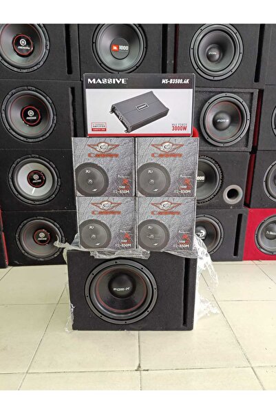 FORX5 SET!! 30 CM FOR-XX KABİNLİ BAS, 4 ADET CADENCE R2-850M KURŞUN GÖBEK 20 CM MİDRANGE MS-B3500.4K AMFİ