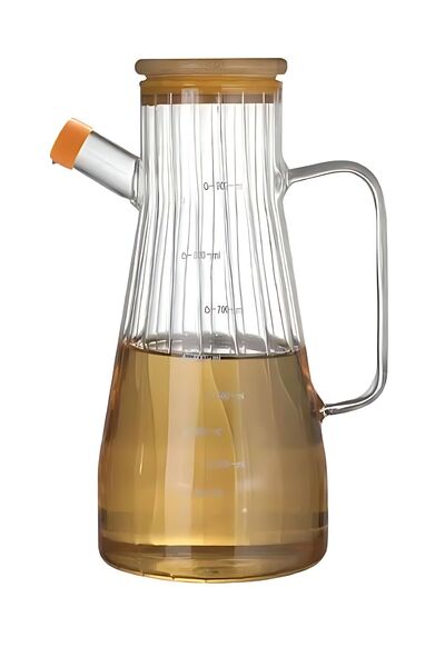TAGESAN 1000 ml Olive Oil Bottle - Glass Oil Pot with Scale and Bamboo Lid