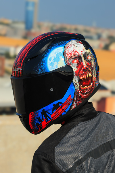 LS2 RAPID 2 ZOMBIE SİYAH-KIRMIZI KASK ÇİFT CAMLI