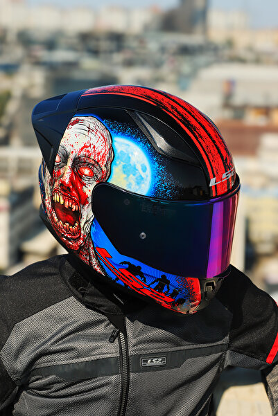 LS2 RAPID 2 RACE ZOMBIE SİYAH-KIRMIZI KASK