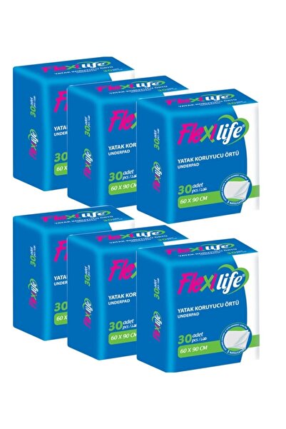 Flexi Life حفاضات أسفل المريض (حامي السرير المقلم) 60 × 90 سم 30 قطعة 6 قطع