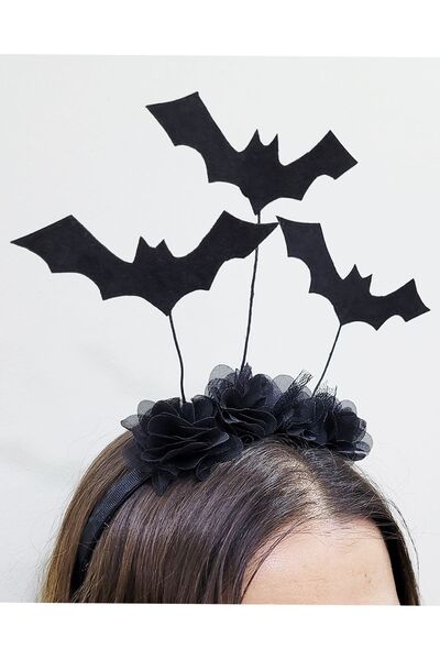 Tasarım Sentezi Halloween Cadılar Bayramı Siyah Yarasa Taç Tül Çiçekli Keçe Y...