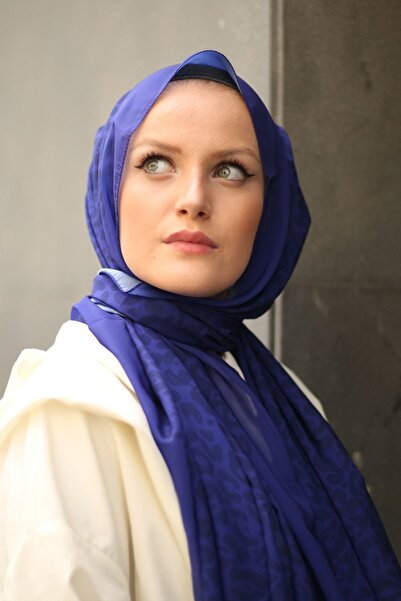 Stella Şal Şifon Cu Motiv Leopard Model 72*180cm Albastru Inchis