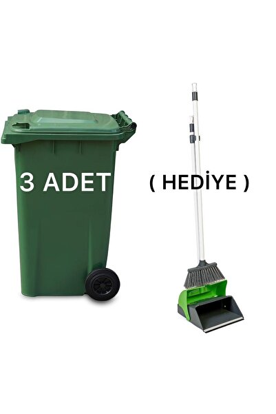 Genel Markalar 3 Adet Yeşil Plastik Çöp Konteyneri 240 Lt Isıya Karşı Dayanık...