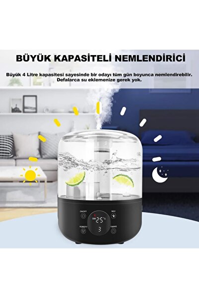 ROBEVE J001 Touch 4 Litre Ultrasonik Hava Nemlendirici Buhar Makinesi Dijital Nem Ölçerli Termometre