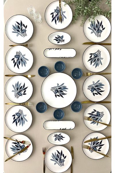 Yiğit Seramik Züccaciye Başak Gray 12-Person 23 Piece Breakfast Set