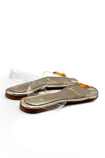Shoebutik Gold Stoned Transparent Banded Suprise Women's Sandals