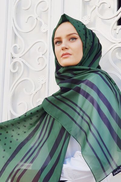 Stella Μοντέλο σάλι σιφόν με ριγέ πουά 72*180cm Χακί