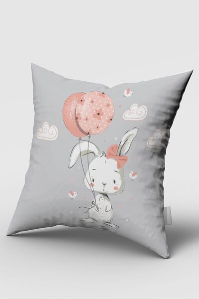 Bebemotto Minik Tavşan Ve Balonu, Gri, Çift Taraflı, Ithal Kadife Kumaş, Çocu...