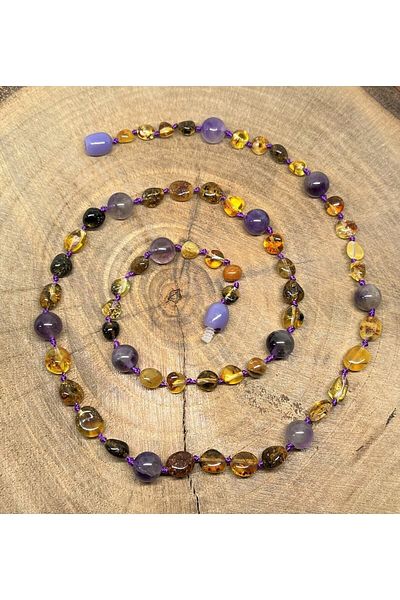 Tesbihci Efendi Drop Amber Child Youth Amethyst Design Necklace 40cm