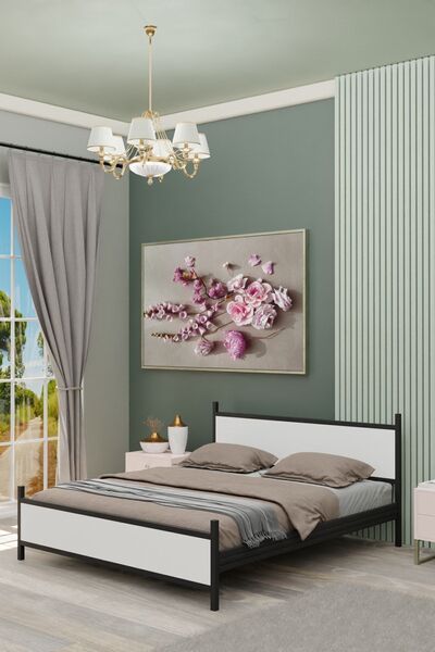 Metalia Gm 305 Modern Çift Kişilik Ahşap Metal Siyah Beyaz Karyola 150x200